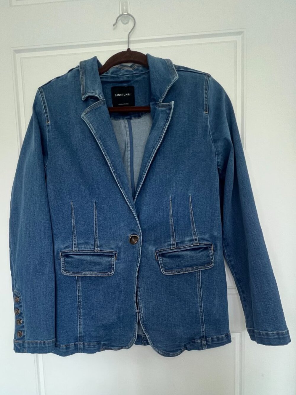 Sculpted Denim Blazer Sanctuary Jacket Womens Size Medium Preppy Academia